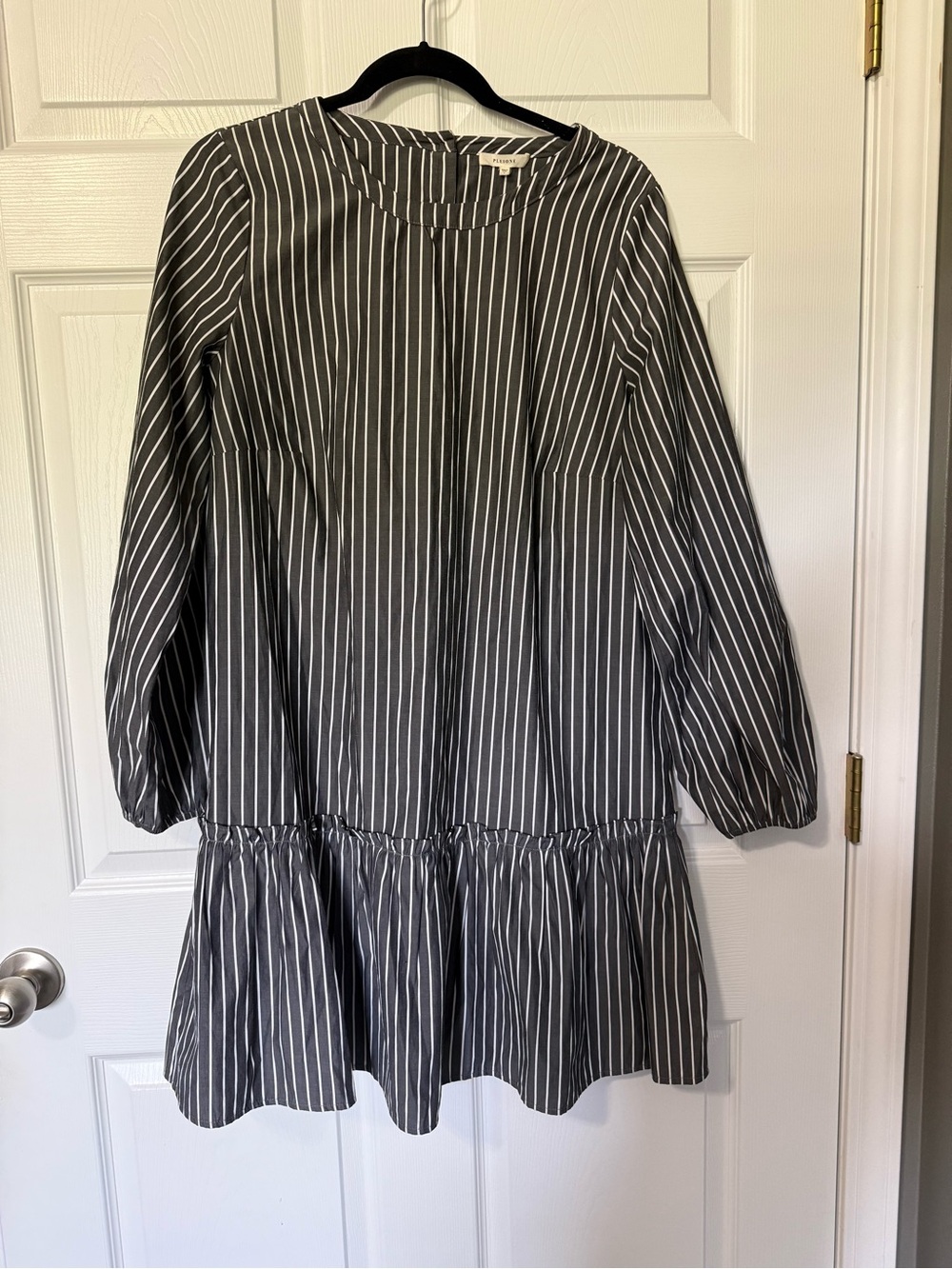 Anthropologie Pleione Gray & White Stripe Drop Waist Dress- L - Picture 2 of 9